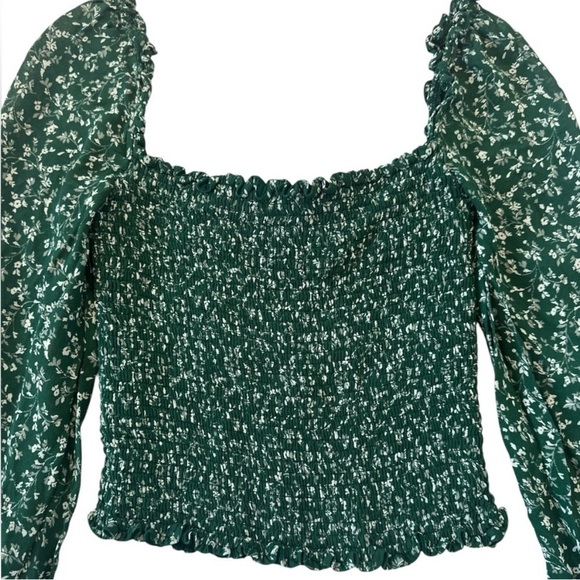 Reformation green floral pinto long sleeve smocked blouse top XS - Picture 9 of 14